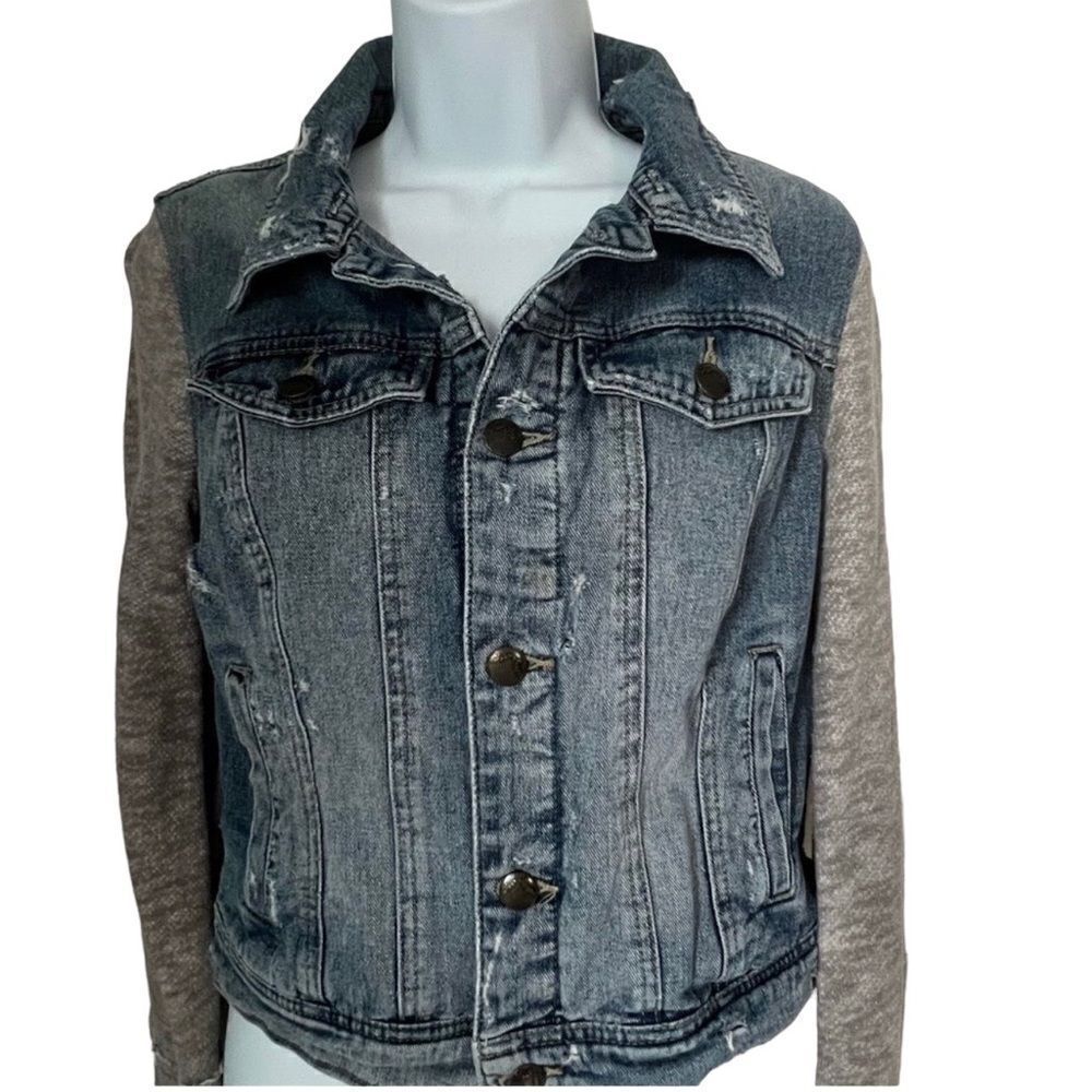 Free People Sweatshirt Knit Jean Distressed Streetwear  Fall Jacket Size S - Picture 1 of 10